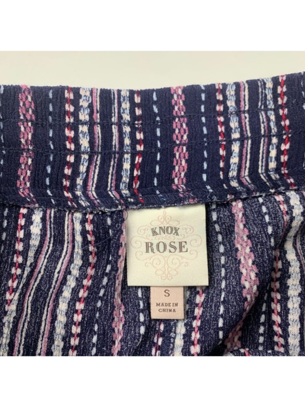 Knox Rose Navy Pink Striped Crinkle Pull On Lounge Pant S - Picture 4 of 7